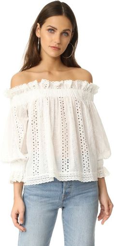 endless rose Off Shoulder Top with Ruffle Cuffs Striped Off Shoulder Top, Fashion Jackson, Everyday Fashion Outfits, Gingham Tops, White Lace Top, Off Shoulder Top, Fashion Night, Boho Blouses, Off Shoulder Tops