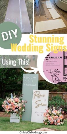 a collage of photos with flowers and wedding signs