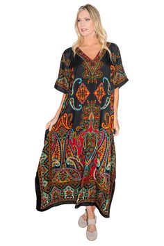 PRICES MAY VARY. Stylish Beach Kaftan Coverups: Our black kaftan dresses for women are perfect for sun protection at the beach or poolside lounging, offering a chic and trendy look. Versatile Kaftan Maxi Dresses: Ideal for a range of occasions, from evening wear to summer office attire, long holiday dresses, these kaftans with elbow-length Batwing sleeves add a touch of elegance to your wardrobe. Size Inclusivity: Offering a wide range of sizes from S to 3XL, our plus size kaftans ensure a comfo Black Kaftan For Beach, Black Tunic Beach Cover-up, Black Printed Short Sleeve Kaftan, Black Printed V-neck Kaftan, Black Flowy Cover-up For Vacation, Black Printed Kaftan With Short Sleeves, Black Beachwear Maxi Dress For Vacation, Flowy Black Cover-up For Vacation, Black Flowy Beach Dress For Vacation