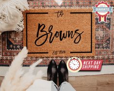 someone is standing in front of a door mat with the words, the browns on it