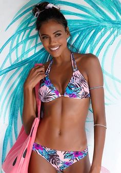 Feel tropical in this cute palm and hibiscus print triangle bikini top. Hibiscus Print, Floral Swimwear, Venice Beach, Beach Babe, Hibiscus, String Bikinis, Venice, Tankini, Lingerie