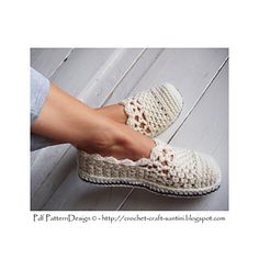 a woman's feet wearing crocheted slippers