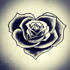 a drawing of a rose in the shape of a heart