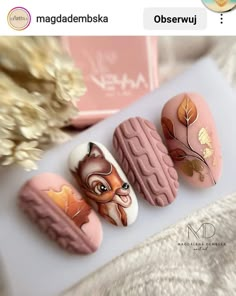 Bambi Nail Art, Autumn Disney Nails, Summer Nail White, Nagel Pink, Baddie Nails Summer, Trending Autumn Nails, Fall Nail Ideas Acrylic, Bambi Nails, Trendy Nails Autumn