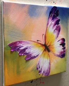 a painting of a purple and yellow butterfly