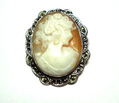 Cameo Brooch Pin Signed Vintage Carved Shell Cameo Genuine Cameo Pin Pendant in Solid Sterling w Mar Wedding Brooches, Miramar Beach, Wedding Brooch, Cameo Ring, Vintage Cameo, Carved Shell, Cameo Brooch, Pin Pendant, Vintage Signs