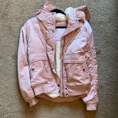 I’m Good Condition, Worn Once Or Twice. Sherpa Inside, Has Pockets And A Zipper Pocket On The Sleeve. Pink Jacket, Zipper Pocket, American Eagle Outfitters, Light Pink, American Eagle, Bomber Jacket, Jackets & Coats, Jackets For Women, Zipper