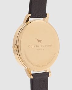 Olivia Burton presents the Big Dial collection of watches. This beautiful vintage-inspired timepiece featuring a 38 mm sunray effect gold dial, gold plated stainless steel case and a soft genuine leather strap is a chic and easy to wear choice. Olivia Burton, Gold Watch, Stainless Steel Case, Time Piece, Leather Straps, Vintage Inspired, Gold Plate, Genuine Leather, Plating