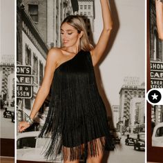 Double Down Fringe Dress From The Good Babes Co. Nwt Size Medium True To Size Fitted Chic Fringe Mini Dress For Party Season, Spring Club Mini Dress With Fringe, Spring Fringe Mini Dress For Club, Chic Fringe Club Dresses, Chic Fringe Mini Dress For Date Night, Chic Fringe Mini Dress For Night Out, Black Fringe Mini Dress For Party Season, Chic Evening Mini Dress With Fringe, Chic Fringe Dresses For Night Out