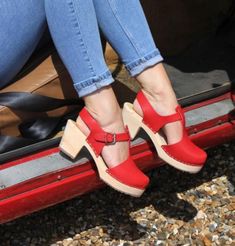 Swedish Clogs Highwood T-Bar Red Leather by Lotta from | Etsy Spring Red Clogs With Wooden Heel, Red High Heel Casual Clogs, Casual Red High Heel Clogs, Red Summer Clogs With Wooden Heel, Red Clogs With Wooden Heel For Summer, Casual Red Open Heel Clogs, Lotta Clogs, Lotta From Stockholm Clogs, Lotta From Stockholm