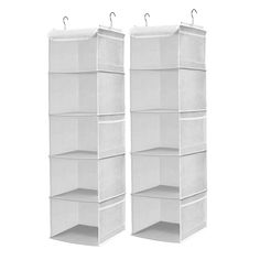 two white hanging closets are shown against a white background