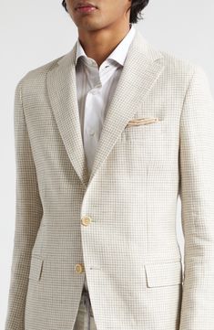 Tonal houndstooth checks bring subtle pattern to this handsome sport coat impeccably tailored in Italy from a blend of linen and wool. Front button closure Notched lapels Chest welt pocket; front flap pockets; ticket pocket Partially lined 60% linen, 40% wool Dry clean Made in Italy Designer Clothing Subtle Pattern, Sport Coats, Fabric Gift Bags, Nordstrom Store, Fabric Gifts, Free Fabric, Sport Coat, Flap Pocket, Welt Pocket