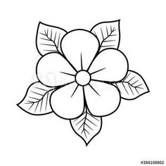 a flower with leaves drawn in black and white