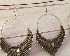 Hippy Boho Macramé Earrings Handmade Earrings Gift for Her - Etsy Burgundy Earrings, Textile Earrings, Boho Hoop Earrings, Estilo Hippy, Boho Chic Earrings, Hippie Earrings, Necklace Patterns, Micro Macramé, Macrame Earrings