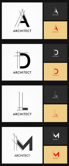 four different logos for architecture and interior design, each with the letter d on them