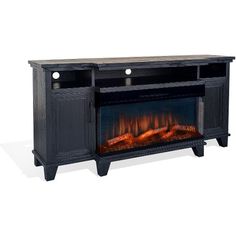 an entertainment center with a fireplace in it