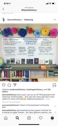 an instagram page with flowers and books on the wall above it, which reads