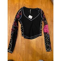 Free People Amara Long Sleeve Embroidered Top Black Color Size Xs- Nwt, Never Worn Retails For $128 What You See Is What You Get, All Sales Are Final Free People, We The Free, Free People Movement, Free People Intimately Free, Intimately Free, Free People Tee, Free People Tshirt, Free People Long Sleeve, Free People Long Sleeve Top, Free People Fresh And Clean Long Sleeve, We The Free Long Sleeve, We The Free Fresh And Clean Long Sleeve, Womens Clothing, Womens Apparel, Womens Designer, Anthropo Fitted Long Sleeve Tops With Floral Embroidery, Fall Embroidered Sleeve Fitted Tops, Black Embroidered Stretch Tops, Black Tops With Embroidered Sleeves For Fall, Black V-neck Tops With Floral Embroidery, Black Long Sleeve Top With Embroidered Sleeves, Embroidered Stretch Long Sleeve Tops, Stretch Embroidered Long Sleeve Tops, Fitted Black Top With Embroidered Sleeves