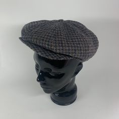 "This hat is 100% new wool and in great condition! Made with quality by the long trusted Or dateline Woolen Mills in Oregon, USA. Size medium and about 22\" around inside of crown. Beautiful combination of black gray and blue." Vintage Wool Visor Hat, Fall Wool Hat With Flat Bill, Fitted Wool Flat Cap, Classic Winter Cap, Vintage Wool Cap, Classic Wool Hat, Fitted Wool Cap, Retro Wool Hat With Flat Bill, Winter Tweed Hat With Herringbone Pattern