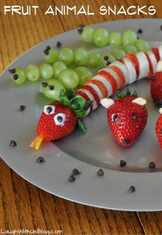 fruit animal snacks are arranged on a plate