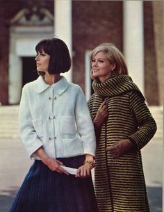 "White & Stripes is a set of vintage 1960s women's sweater coat + jacket patterns from Columbia Minerva booklet 754. ★ Women's jacket sizes (shown left): * Bust 32.5\" * Bust 34\" * Bust 35.5\" * Bust 37\" Gauge: * 18 st = 4\" ★ Women's coat sizes (shown right): * Bust 32.5\" * Bust 34\" * Bust 35.5\" * Bust 37\" Gauge: * 20 st = 4\" ★ This pattern is a digital download and is delivered to you immediately upon receipt of payment. ★ Sale! 2 patterns for $7 with code: 2FOR7 3 patterns for $9 w Knitted Jackets Women, Womens Sweater Coats, 60s And 70s Fashion, Sixties Fashion, Cardigan Sweater Coat, Vintage Knitting Patterns, Sweater Coat, 1960s Fashion, Moda Vintage