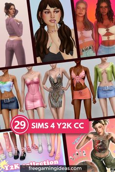 some very cute looking girls in different outfits and clothes for the game sims 4 y2k cc