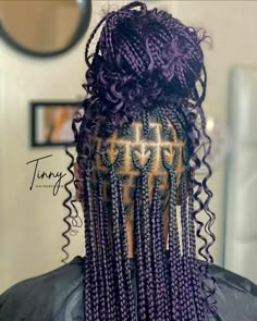 Purple Box Braids, Hair Dyed Underneath, Hair Braid Designs, Hair Braid Patterns, Knotless Braid, Black Box Braids, Hair Pattern, Purple Braids, Goddess Braids Hairstyles