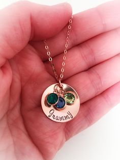 "Birthstone jewelry is timeless, so it makes the perfect keepsake! It will be Grandma's favorite little conversation piece, because who doesn't like to talk about their grandchildren? ---------------------------------------------------------------------------------------------------- YES, YOU CAN ADD MORE BIRTHSTONES TO THIS NECKLACE AS YOUR FAMILY GROWS! :) https://www.etsy.com/listing/102017974/add-on-birthstone-charm-please-do-not?ref=shop_home_active_3&crt=1 ----------------------------- Meaningful Round Pendant Jewelry As Gift, Engraved Round Jewelry For Mom, Engraved Round Jewelry As Gift For Mom, Nickel-free Spiritual Jewelry For May Birthstone, Spiritual Round Jewelry Gift For Mom, Spiritual Round Pendant Jewelry For Mother's Day, Personalized Round Spiritual Jewelry, Spiritual Personalized Jewelry, Personalized Spiritual Jewelry For Mother's Day