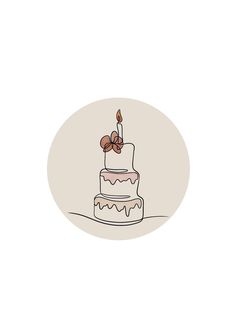 a drawing of a three tiered cake with candles on it's top and bottom