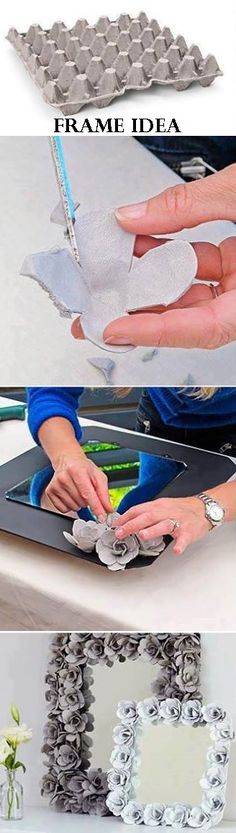 three different pictures of hands and objects in the process of making an origami mirror