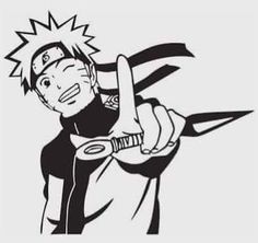 an anime character holding a knife and pointing to the side with his finger in black and white