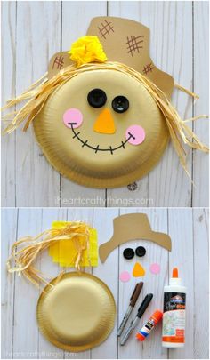 paper plate scarecrow craft for kids to make it looks like they're ready to decorate