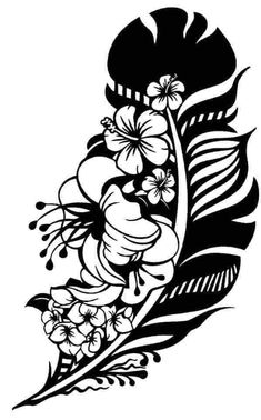 a black and white tattoo design with flowers