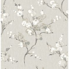 a white and gray wallpaper with flowers on it