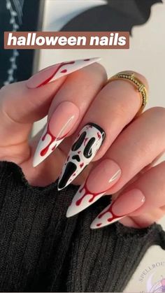 Pointy Acrylic Nails, Nailart Tutorial, Horror Nails, Nail Art Halloween, Halloween Press On Nails, Halloween Acrylic Nails, Heart Nail, Nagel Tips, Halloween Tattoo