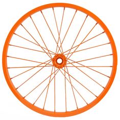 an orange bicycle wheel on a white background