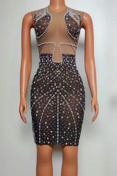 Chic Illusion Mesh Beaded Bodycon Dress Bridal Elegance, Black Bodycon Dress, Modern Dress, Sheer Fabric, Sheer Fabrics, High Neckline, Mesh Top, Bead Work, Design Features