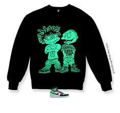 -Brand new 100% cotton  Crewneck Black sweatshirt featuring a screen printed image using  Bright mint Green plastisol ink. A Great sweatshirt to complete your outfit for the air jordan 3 Green glow sneakers. Whether you're looking for a shirt to match your  jordan 3 green glow sneakers or simply a piece to compliment your outfit, this tshirt will become your favorite sweatshirt. Consisting of  a Bright Mint Green  printed image this is a  must have and a A great matching sweater  to go nicely wi Green Screen Print Sweatshirt For Streetwear, Green Sweatshirt For Streetwear, Green Graphic Print Hip Hop Sweatshirt, Green Hip Hop Crew Neck Sweatshirt, Throwback Long Sleeve T-shirt For Streetwear, Cotton Glow In The Dark Tops For Streetwear, Glow In The Dark Crew Neck T-shirt For Streetwear, Casual Glow In The Dark Tops For Streetwear, Air Jordan 1 Green