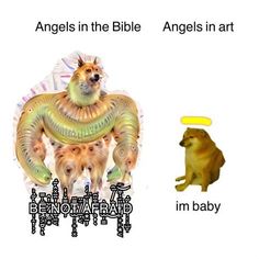 an image of angels in the bible with dogs and cats around them, including a dog