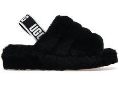 UGG Fluff Yeah Slide Black (Women's) Ugg Fluff Yeah Slides, Fluff Yeah Slide, Ugg Sneakers, Black Slides, Ugg Black, Girly Shoes, Black Shoes Women, Hot Sneakers, Real Fur