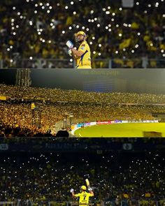 a man standing on top of a soccer field in front of a crowd