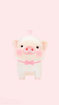 a small pig with a bow tie on it's head and heart in the background