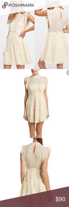 NWT Free People Riviera dress, cream, 10 NWT Free People Riviera dress, cream, 10. Pretty and femme, this mini dress features delicate floral embroidery on a sheer design with a partial lining.  Hidden side zipper closure Ruffled cap sleeves 3 button loop closures at the back of neck  Waist measured flat: 15.5” (across the front) Shoulder to hem: 35” Fully lined up past the bust but shoulder and upper chest is sheer Free People Dresses Spring A-line Mini Dress For Daywear, Sleeveless Mini Dress With Floral Embroidery For Daywear, Sleeveless Floral Embroidery Mini Dress For Daywear, Fitted Floral Embroidered Mini Dress For Daywear, Fitted Floral Embroidery Mini Dress For Daywear, Dress Cream, Cream Dress, Free People Dress, Floral Embroidery