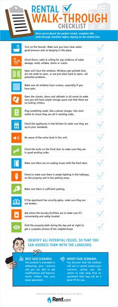 the rental walk through checklist is shown in blue and orange, with an image of a