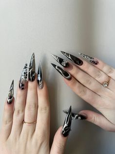 Tap Nails, Goth Manicure, Nails Reference, Sharp Nails, Punk Nails, Goth Nails, Pretty Nail Designs, Short Square Acrylic Nails, Animal Print Nails