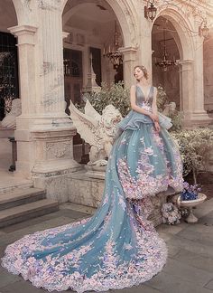 Bella Wedding Dress, Colored Wedding Gowns, Bella Wedding, Blue Wedding Dresses, Floral Gown, Classic Wedding Dress, Fantasy Dress, Colored Wedding Dresses