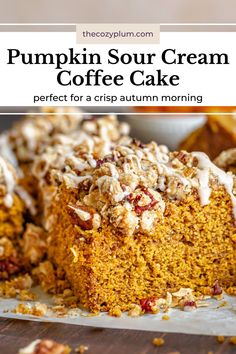 pumpkin sour cream coffee cake on a cutting board