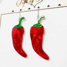 Red Pepper Acrylic Earrings, Laser Cut Chili Pepper Statement Earrings, Gift for Fiery Women Trendy Red Resin Earrings, Novelty Red Resin Jewelry, Red Resin Novelty Earrings, Fun Style Red Resin Earrings, Fun Red Resin Earrings, Red Resin Novelty Jewelry, Fun Red Resin Jewelry, Red Plastic Party Jewelry, Novelty Red Pierced Earrings