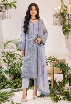 Adan Libas Design # 5333 Lueur Chiffon Collection Shalwar Kameez Designs For Women, Shalwar Kameez Designs, Kameez Designs, Eid Outfits, Unstitched Dress Material, Chiffon Fashion