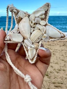 a person holding up a starfish made out of seashells